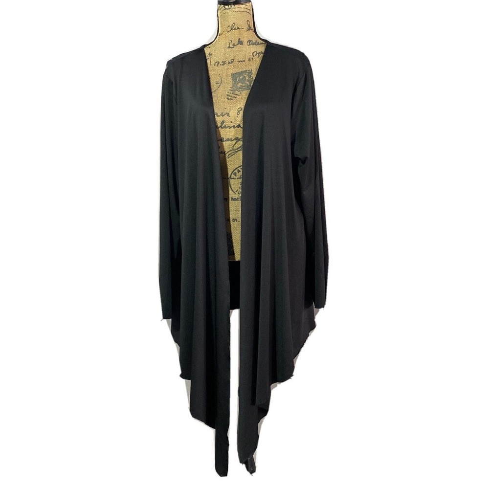The Paragon Cardigan 2X Black Open Waterfall Wrap Long Sl Jersey Knit Topper